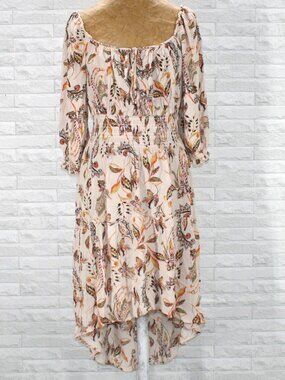 FIGUEROA & FLOWER Dress Paisley Floral Boho Asymmetrical Hi Low Neutral Large